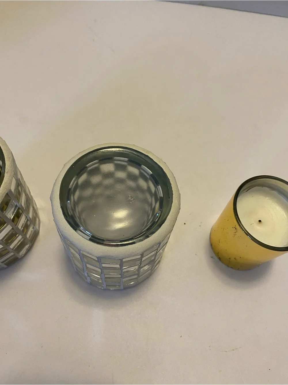 Silver Mirror Mosaic Votive Glass Candle Holder With Gold Insert Set Of 2